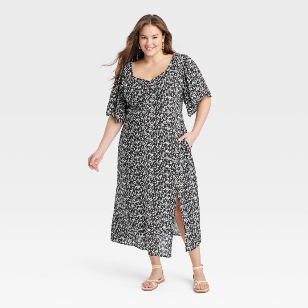 a new day Black and White Floral Midi Dress